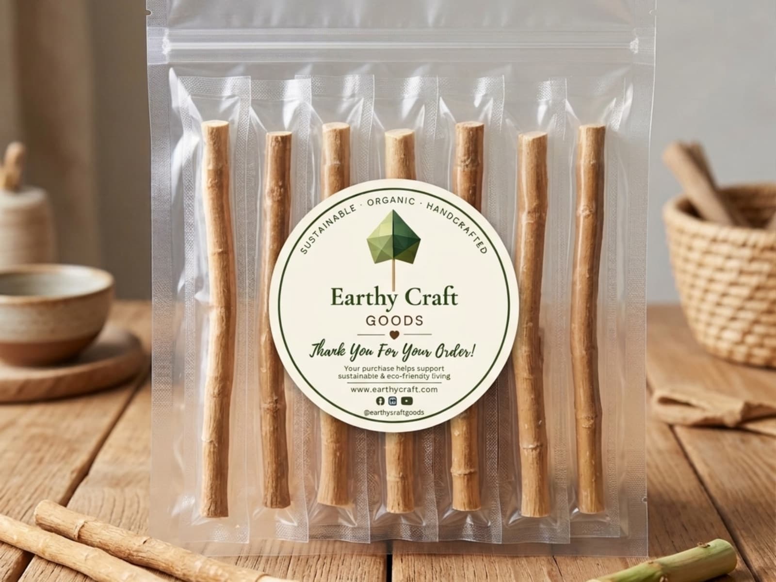 Organic miswak sticks (Salvadora persica) in Earthy Craft Goods packaging — natural biodegradable toothbrush view 9